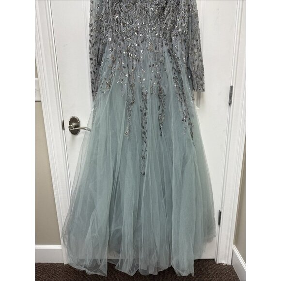 Mac Duggal Size 16 Blue  EMBELLISHED V NECK LONG SLEEVE Formal GOWN Dress New - Picture 7 of 12